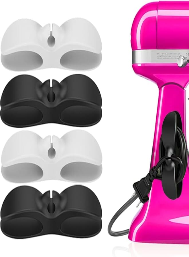 4PCS Cord Organizer for Appliances, Kitchen Appliance Cord Winder,Newest Designed Cord Holder,Cable Winder,Cord Wrap Stick Firmly for Coffee Maker Pressure Cooker Etc(Black,White)